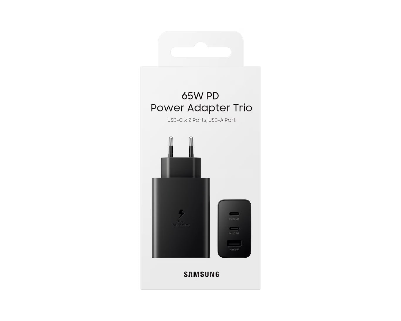 Samsung 65W Power Adapter Trio Original – 3 Port Super Fast Charger (USB-C x2 + USB-A)